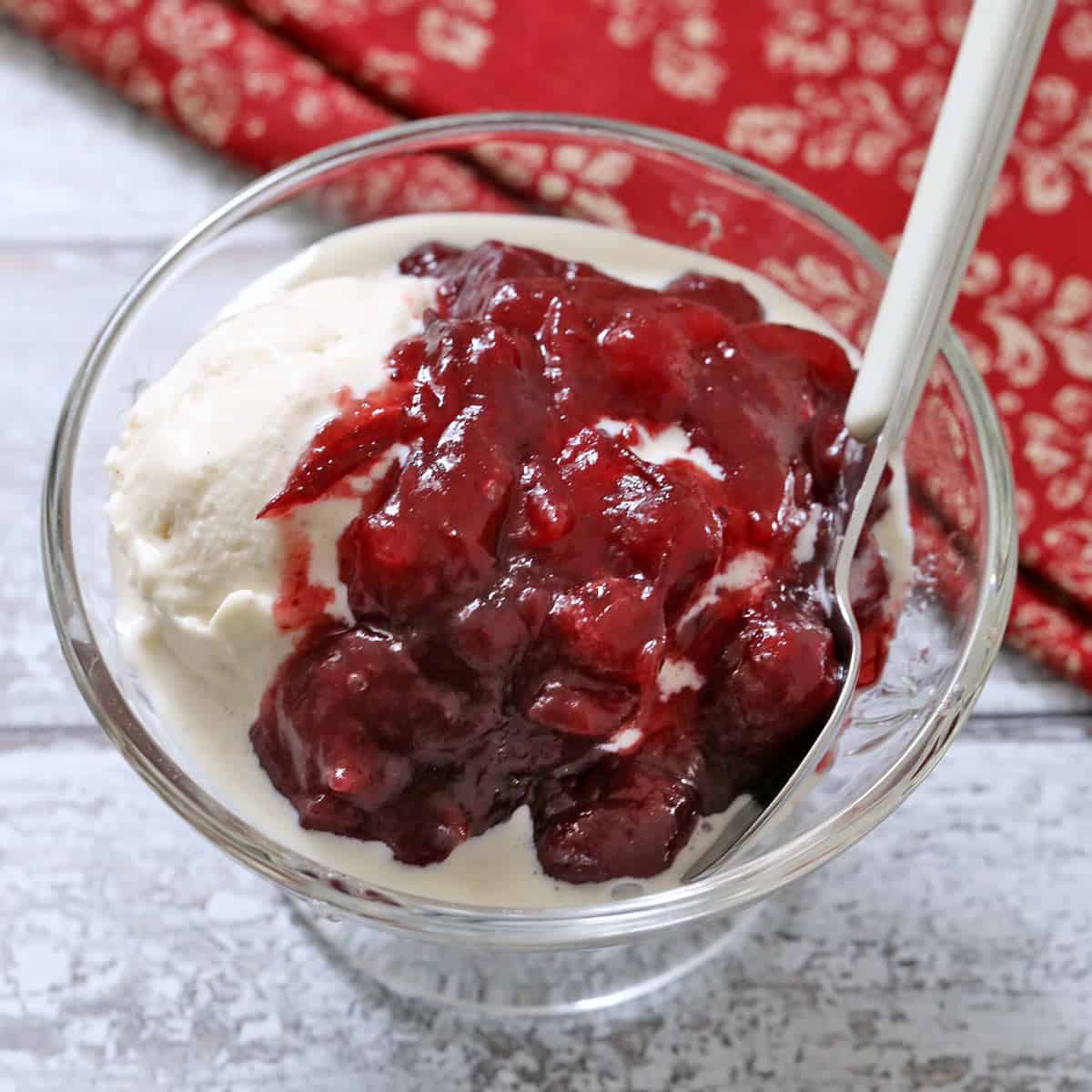 Cranberry sauce is used as a topping for frozen yogurt.