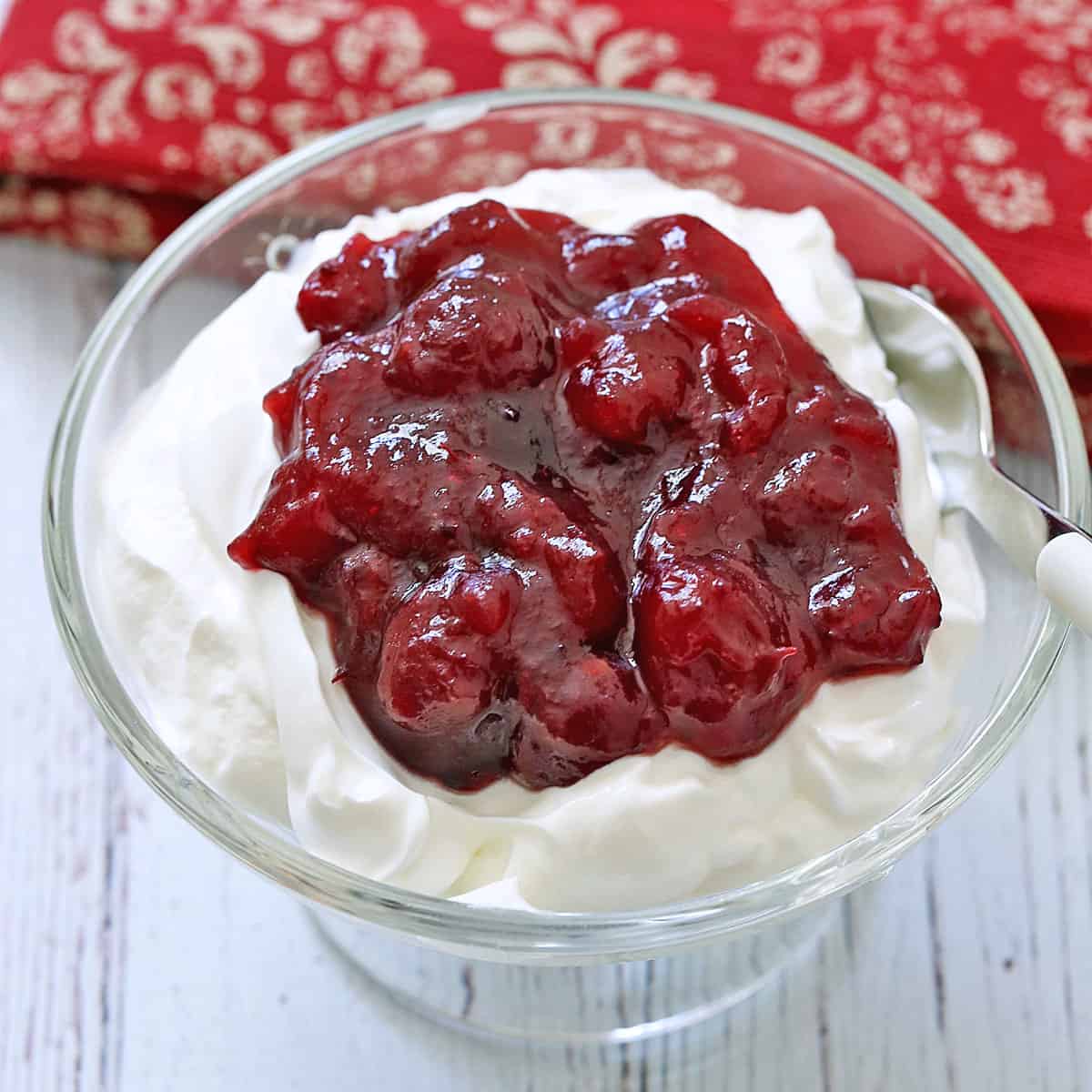 Cranberry sauce is used as a topping for Greek yogurt.