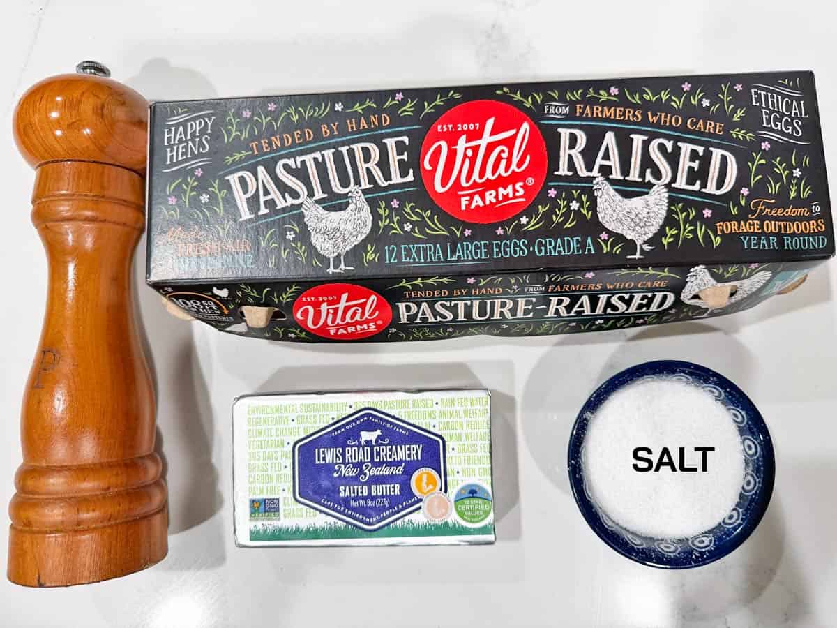 The basic ingredients needed for making fried eggs.