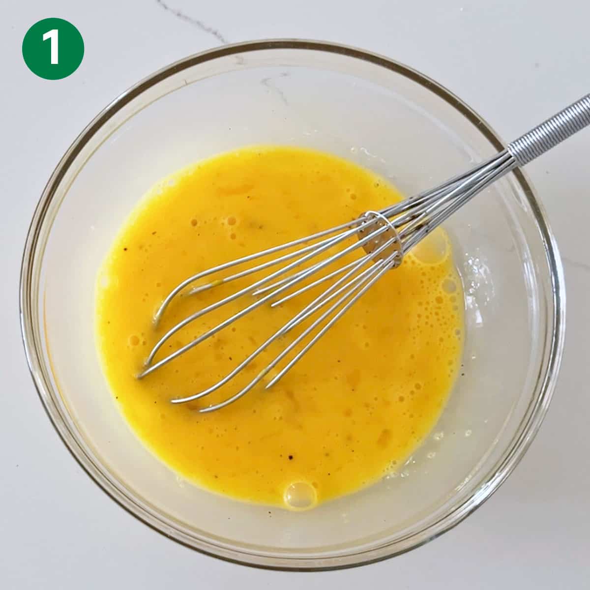 The eggs were whisked in a bowl.