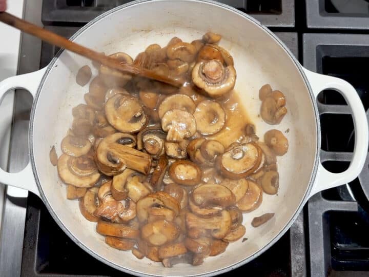 Cooking the mushrooms.