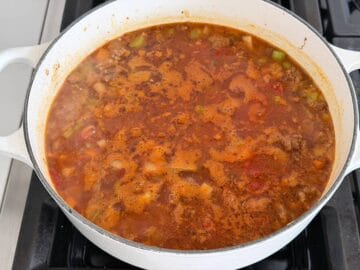 Simmering the soup.