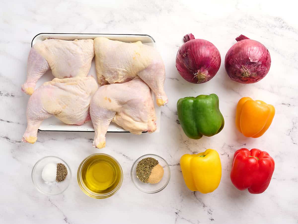 The ingredients needed for sheet pan chicken.